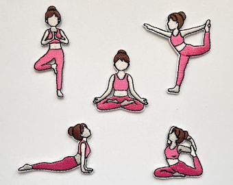 Mini Yoga Iron On Patch - Yoga Poses for Women - Tree Pose, Seated Pose, Cat Pose, Warrior, Hero - Embroidery application DIY iron-on patch