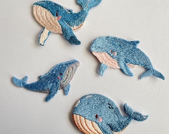 Blue Whale Iron On Patch Ocean Animal Embroidery Cute Whale Kawaii Marine Life Patch for Jacket Bag DIY Gift Sea Conservation