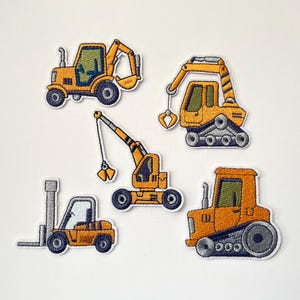 Construction Vehicle Iron On Patch Excavator Crane Forklift Roller Yellow Embroidery Aufnäher Kids Boys Gift Kinder DIY Projekte Rucksack