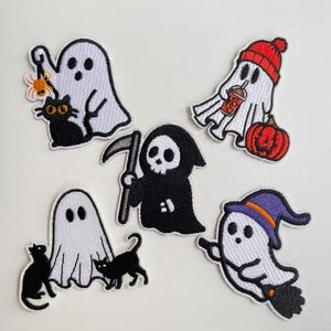 Halloween Patch Cute Ghost Black Cat Ghost Iron-On DIY Patch Cute Pumpkin Lantern Death Spirit Reaper Grim Reaper