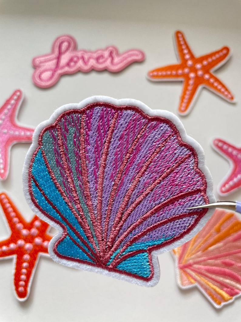 Embroidered Patch Shell Rainbow Mermaid Soft Girl Patch Coastal Aesthetic Embroidered Patches ...
