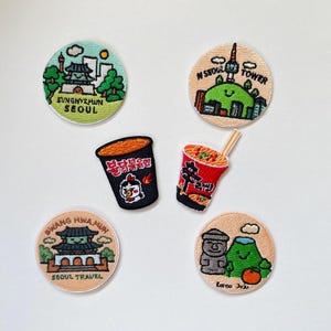 Korea Broderilapp Seoul Landmärke Jeju Island Ramen Cup Dongmyo Shrine Gwanghwamun N Seoul Tower Stryk-på Sy-på