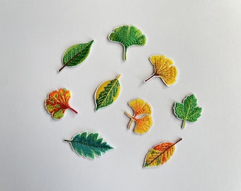 Mini Leaf Iron-On Patches Ginkgo Autumn Nature Embroidered Art