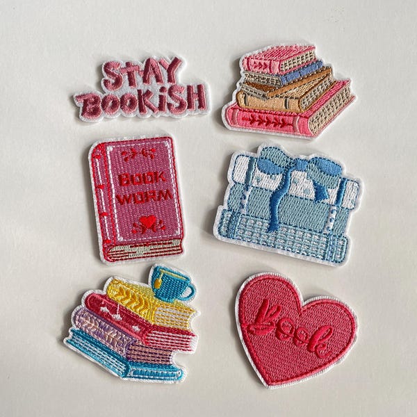 Bookworm Patch – Embroidery with Book & Heart, Bookworm Patch for Denim Jacket, Backpack DIY Gift for Bookworms Book Lover Gift
