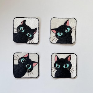 Black Cat Embroidery Patch Cute Kitty Iron On Sew On Applique Funny Cat Patch Kawaii Backpack Jacket Clothes