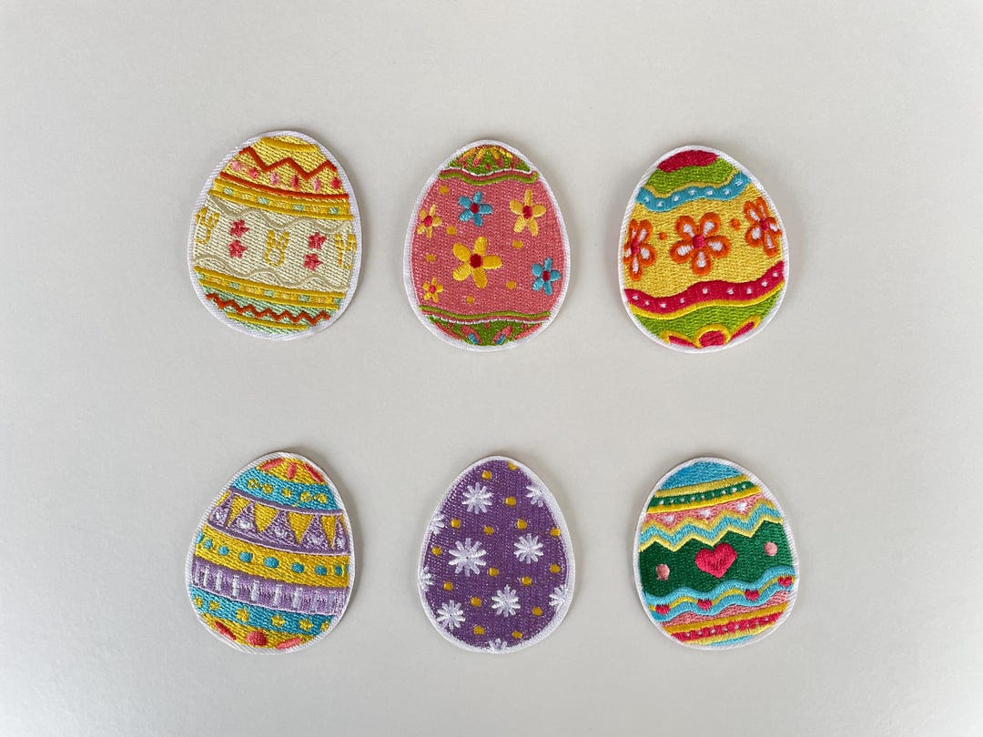 Easter Egg Iron on Patch Spring Embroidery Colorful Floral Bunny Pop ...
