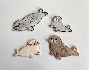 Robben Stick-Aufbügler Cute Seal Embroidery Patch Pick One Seehund Bügelbild für Kinder Kleidung Jeans Jacke Deko Ocean Life Patch