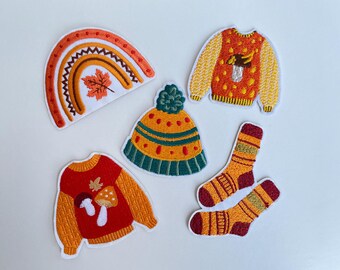 Cozy Autumn Patch Autumn Patch Knitted Sweater Hat with Pompom Wool Socks Maple Leaf Rainbow DIY Clothing Bag Backpack