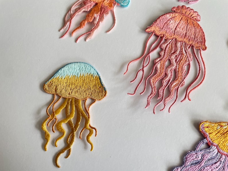 Jellyfish Embroidery Patch Sea Creatures Maritime Looks Iron-on Clothing Jacket Sea Decor Sea Life Medusa Beach image 5