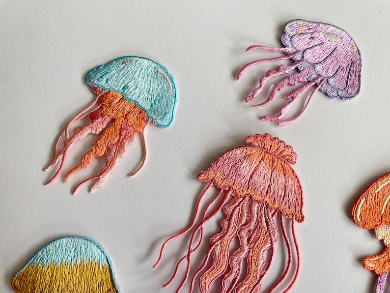 Jellyfish Embroidery Patch Sea Creatures Maritime Looks Iron-on Clothing Jacket Sea Decor Sea Life Medusa Beach image 3