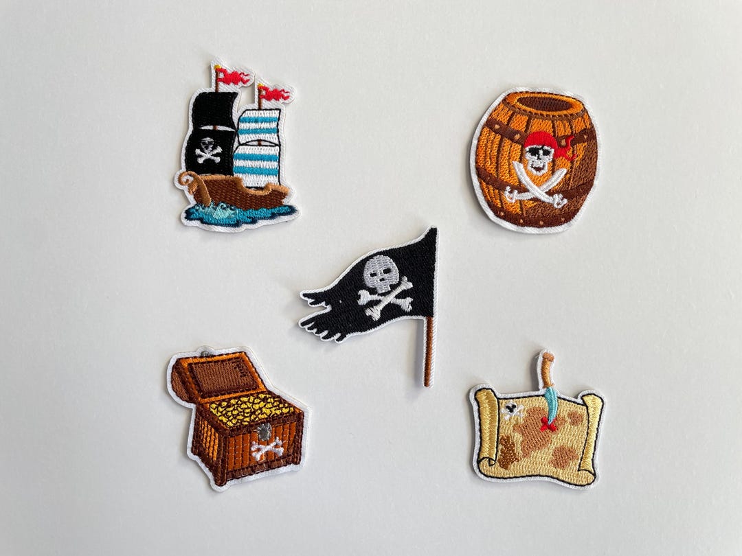 Pirate Iron-on Patch Ship Treasure Chest Flag for Children's Costume ...