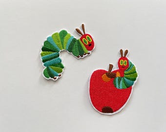 Süßer Raupen Stickerei Patch, hungrige bunte Raupe auf Apfel, Cartoon Aufnäher für Kinder Kleidung Tasche DIY Projekte Rucksack