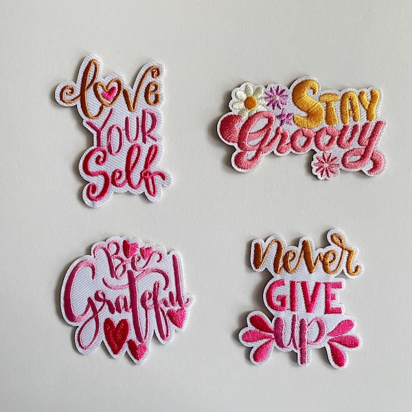 Cute Sweet Letter Iron On Patch Pastel Patch Love Yourself Stay Groovy Be Grateful Never Give Up Motivational Patch DIY Gift