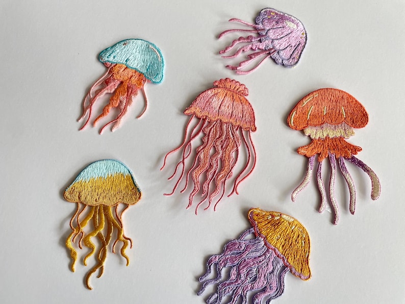 Jellyfish Embroidery Patch Sea Creatures Maritime Looks Iron-on Clothing Jacket Sea Decor Sea Life Medusa Beach image 7