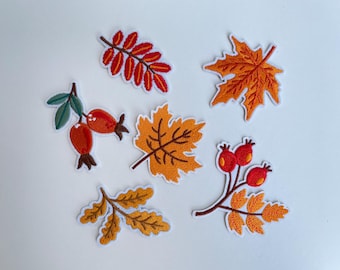 Autumn Leaves Patch Red Maple Leaf Yellow Leaf Oak Leaves Ash Leaves Hawthorn Berries Autumn Embroidery Patch DIY Cozy Fall Aesthetic