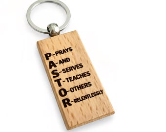 Pastor Appreciation Gift Wooden Keychain Christian Design Prayer Accessory Faith Reminder Spiritual Token Religious Present Clergy