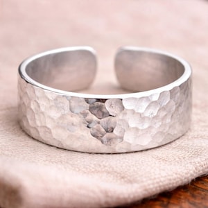 Hammered Aluminum Ring Adjustable Size Wide Band Boho Jewelry Teens Fashion Everyday Ring Light Weight Hammered Band Rustic Boho Stacking
