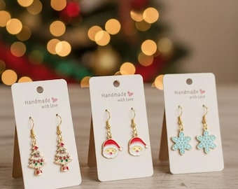 Pendientes navideños de esmalte hechos a mano: joyas navideñas bañadas en oro