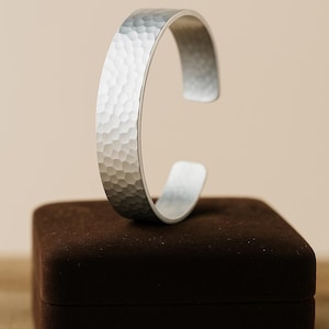 Hammered Silver Cuff Bracelet Adjustable Aluminum Jewelry Handcrafted Piece Artisan Design Modern Minimalist Textured Bangle Stackable