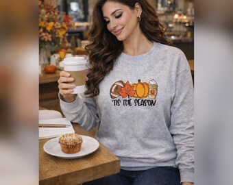 Fall Sweatshirt: Embroidered Football, Pumpkin & Latte Design