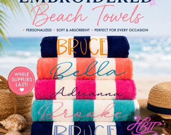 Personalized Embroidered Beach Towel | Striped Pool Towel, Summer Vacation Gift