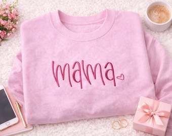 Mama Embroidered Sweatshirt – Cozy Mom Crewneck, Minimal Mama Pullover, Trendy Motherhood Gift