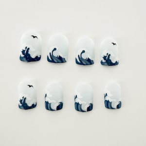 Ocean Press On Nails, Beautiful Fun Ocean Inspired Nails, Summer Holiday Nail, Short Nails