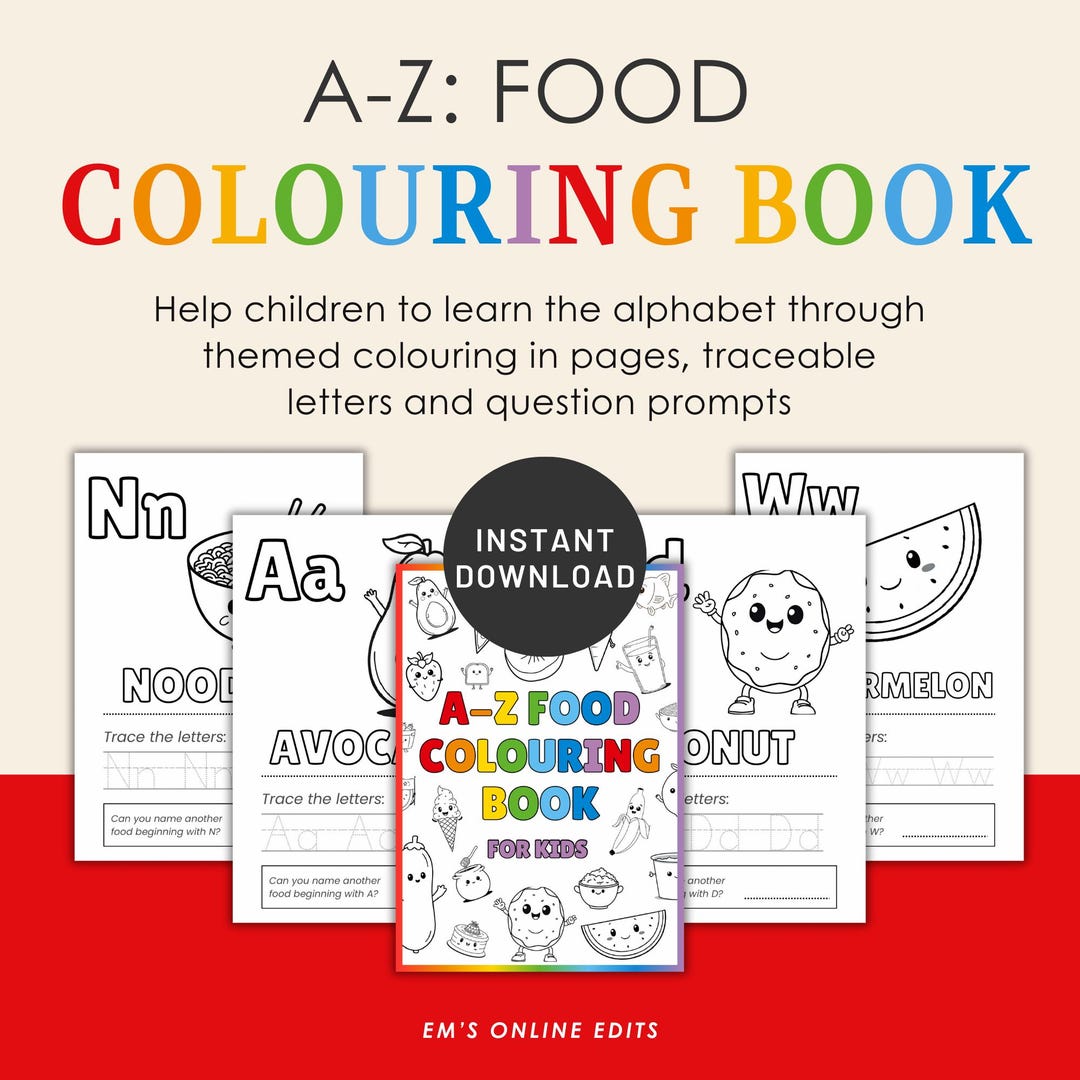 A-Z Food Alphabet Coloring Book: Tracing & Activity Pages (printable ...