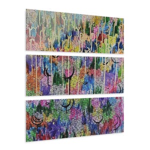 Vibrant Abstract Acrylic Triptych Wall Art: Modern Home Decor (36&#39;&#39; x 12&#39;&#39;)