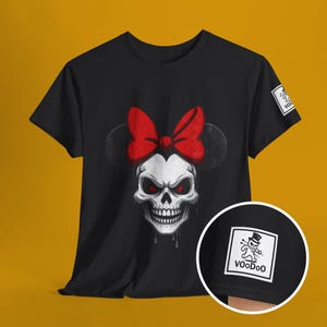 Black Skull T-Shirt Unisex T-Shirt by Voodoo Brand Skull T-Shirt with Red Bow Exclusive Design