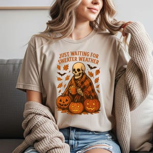 Funny Skeleton Dancing Halloween Tee - &#39;Just Waiting for Halloween&#39;