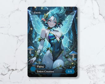 Faerie (1/1, Flying) Blue Token | Custom Waifu Fanart Card (LUX)