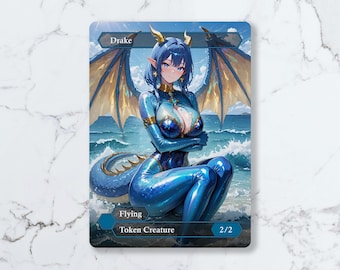 Drake (2/2, Flying) Blue Token | Custom Waifu Fanart Card (LUX)