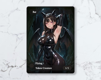 Bat (1/1, Flying) Black Token | Custom Waifu Fanart Card (LUX)