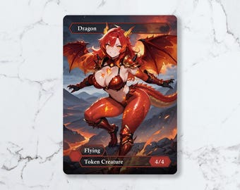 Dragon (4/4, Flying) Red Token | Custom Waifu Fanart Card (LUX)