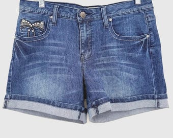 Graf Jean Jeans Shorts Damen 10 Blau Cuffed Strass verziert Y2K