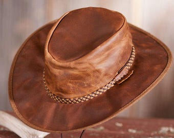Genuine Leather Brown Distressed  Hat  All sizes  (S to 2XL) Available Genuine Leather Brown Distressed Hat All Sizes (S to 2XL  main image 4