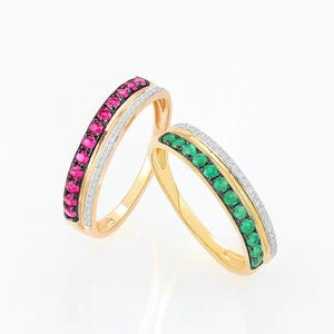 Anillo de oro de 14 quilates: Diamante, rubí y esmeralda, joyería fina