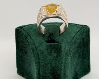 Anello da uomo Pukraaj in argento sterling con zaffiro giallo naturale, gioiello di grande impatto (taglia EU 60)