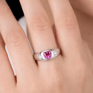 Lab-Grown Ruby Heart Ring – 10K White Gold, Promise Ring