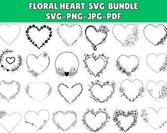 SVG-bundel bloemenhart: Valentijnsdag-clipart (digitale bestanden)