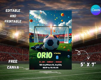 Verjaardagsuitnodiging voetbal: jongenssportfeest, bewerkbare sjabloon (digitale download)