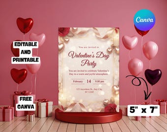 Afdrukbare uitnodiging voor Valentijnsdag | Romantische liefdesthema-uitnodiging | Direct downloaden