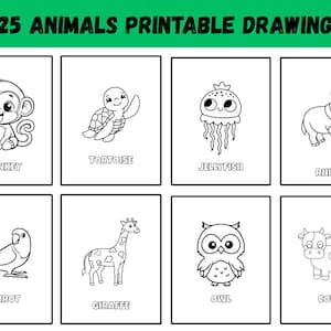 Watercolor Animal Coloring Pages for Kids: 25 Printable Designs (Instant Download)