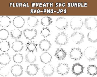 SVG-bundel bloemenkrans: cirkellijst bruiloft (digitale download)