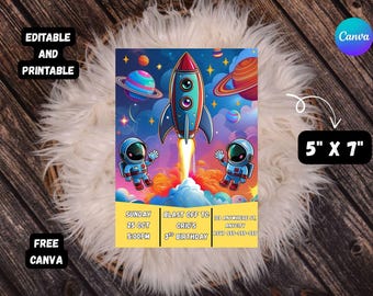 Verjaardagsuitnodiging Rocket Ship: bewerkbare Galaxy Space Party (digitale download)