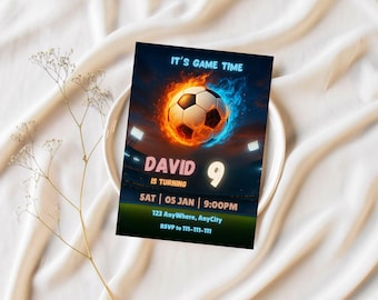 Bewerkbare voetbalverjaardagsuitnodiging, canvassjabloon (5 x 7 inch, digitale download)