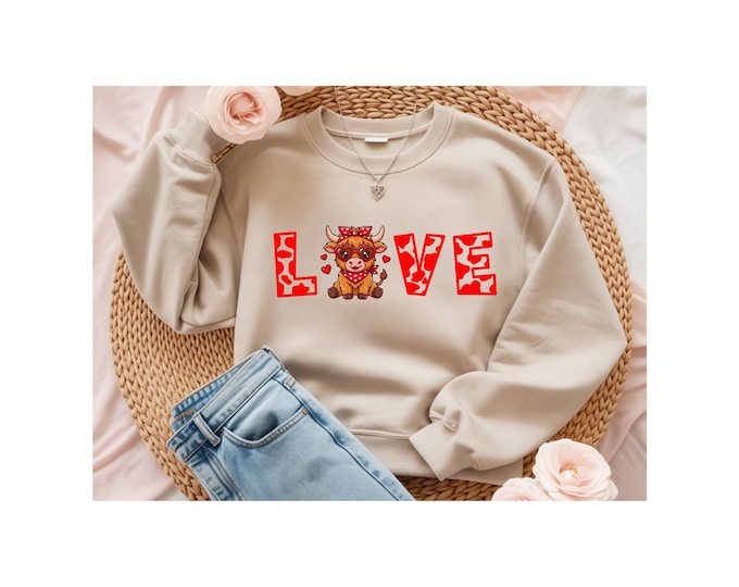 Valentine's Day Highland Cow Sweatshirt – Love Crewneck