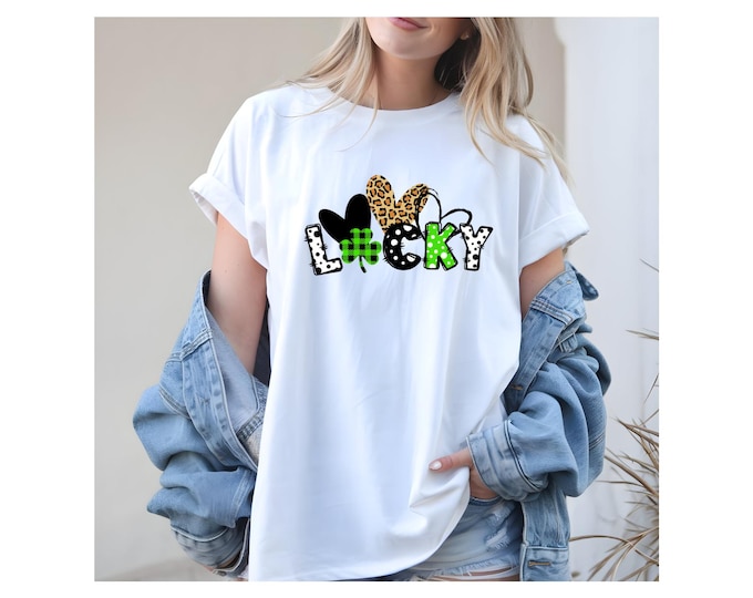 Lucky Graphic T-Shirt- Shamrock & Leopard Print St. Patricks Tee