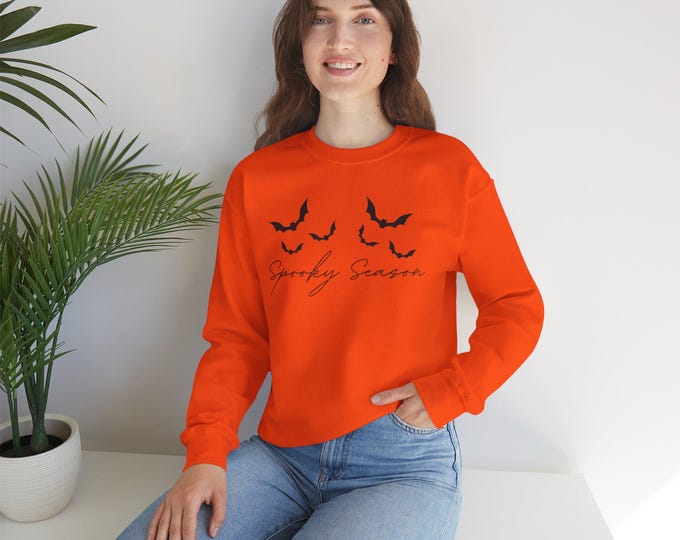Spooky Season Crewneck Sweatshirt: Bat Design, Cozy Fall Fashion